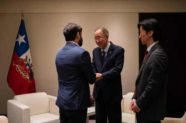 Presidente Boric y Ban Ki Moon Prensa Presidencia